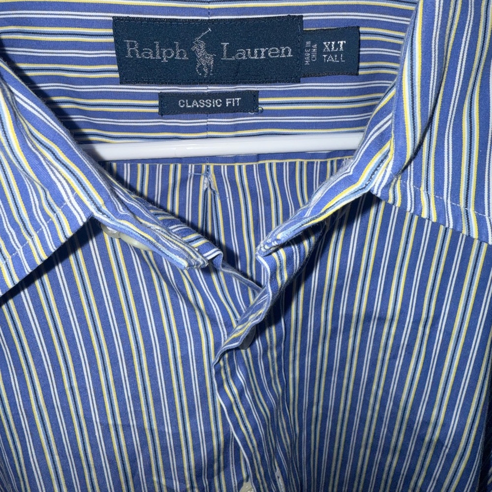 Ralph Lauren Men's Striped Shirt in Blue and Yellow